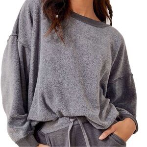 Free People Kelly Washed Fuzzy Oversized Lounge Top in Gray Size XS NWT